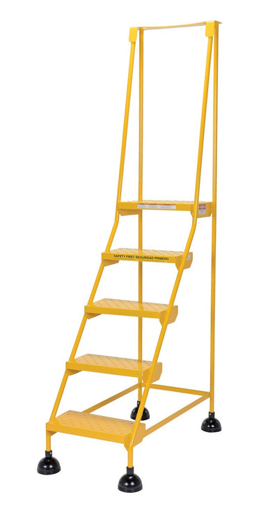 Perforated 5 Step Commercial Spring Loaded Rolling Ladder - Yellow